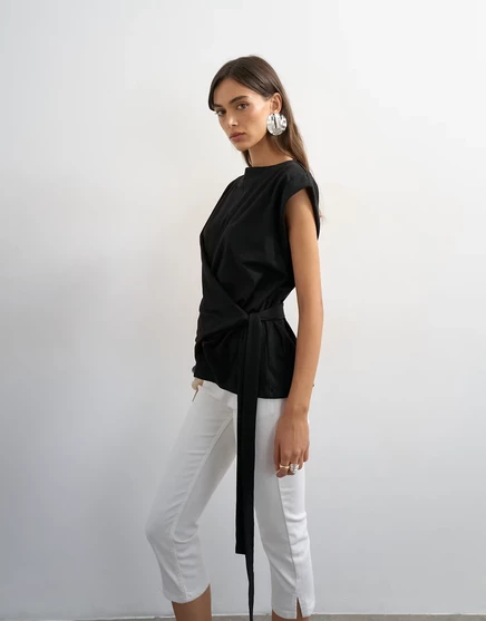 Женский топ topshop с запахом и короткими рукавами, черный