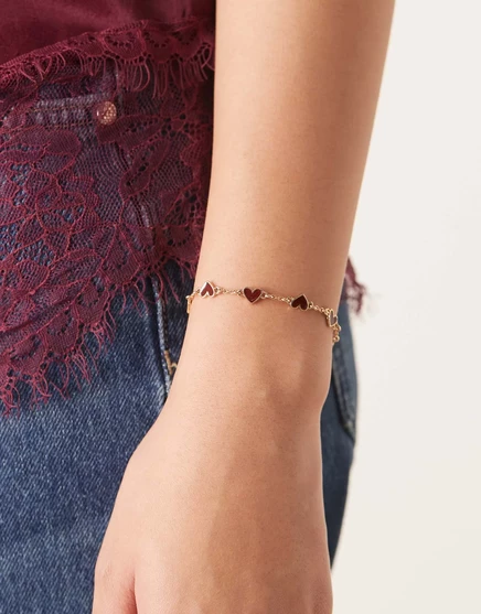 Браслет-сердечко на золотой цепочке ASOS DESIGN с бордовой эмалью gold