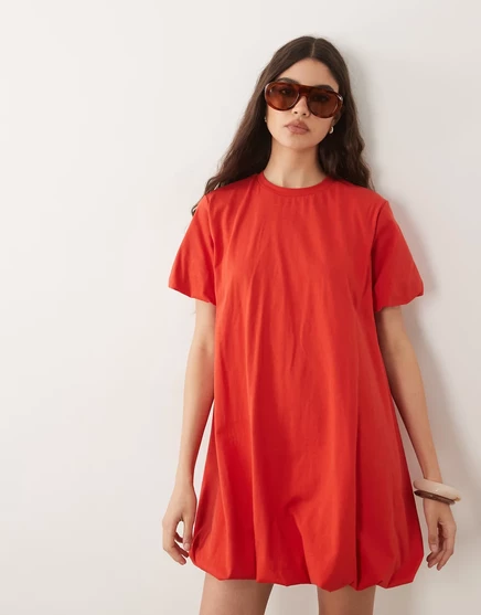 Женское мини‑платье asos design с рукавами‑фонариками, красное