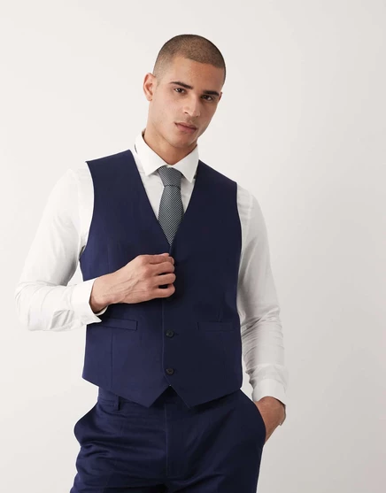 Мужской жилет ASOS Design из льна, темно-синий