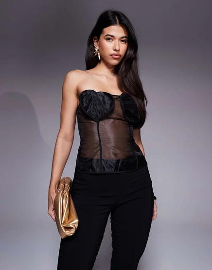 Роскошный топ-бандо ASOS из органзы с сердечком черного цвета black