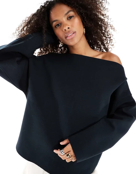 Толстовка с длинным рукавом и вырезом лодочкой для подводного плавания ASOS DESIGN черного цвета black