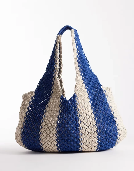 Женская сумка Accessorize макраме в полоску, синяя и бежевая