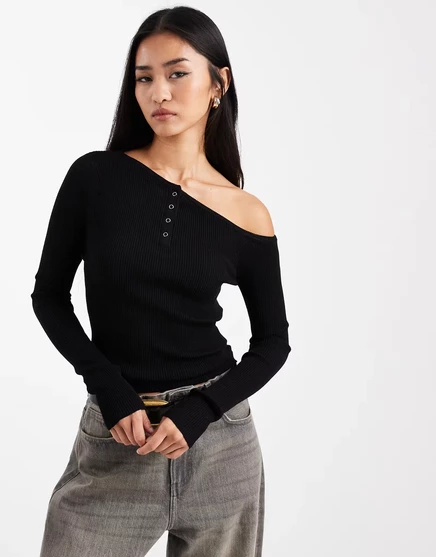 Женский топ Cotton On Henley с открытыми плечами, черный
