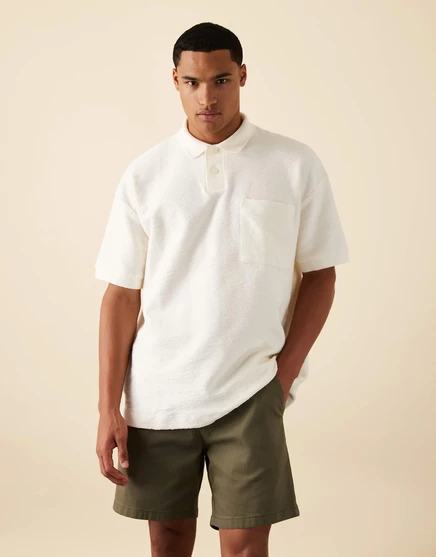 Текстурированная рубашка поло премиум-класса ASOS DESIGN оверсайз кремового цвета coconut milk