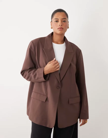 Женский пиджак ASOS Design Curve оверсайз, коричневый