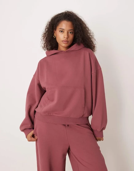 Толстовка ASOS DESIGN Curve premium heavyweight 500gsm с капюшоном и рукавами-баллончиками темно-розового цвета purple