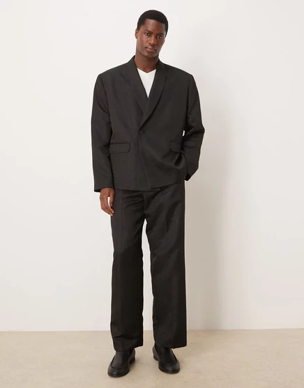 Широкие костюмные брюки ASOS DESIGN с микро-блестками черного цвета black