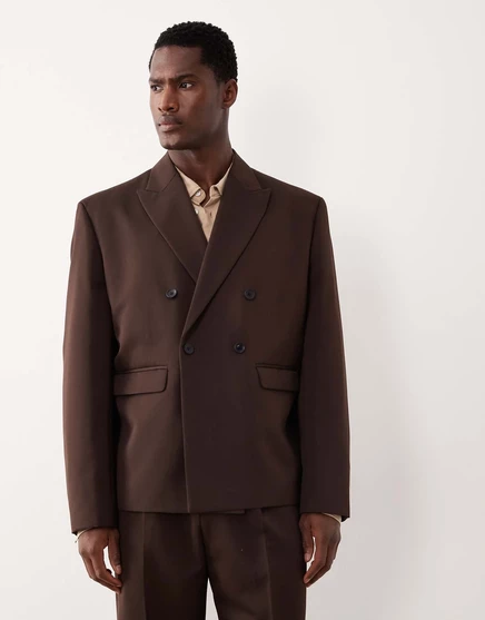 Мужской двубортный пиджак ASOS Design объемный, черный