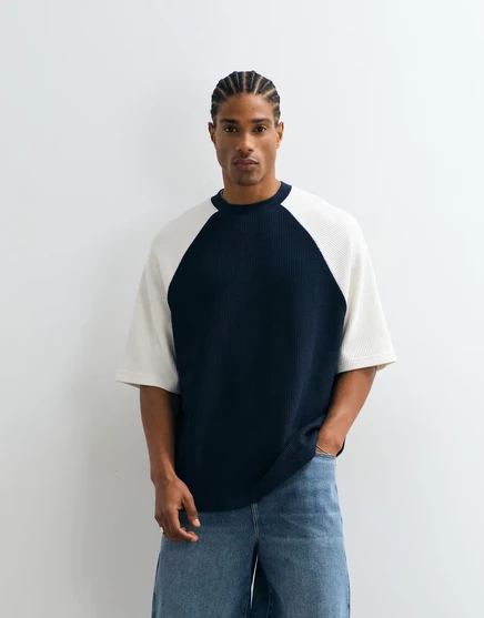 Мужская футболка ASOS Design оверсайз вафельная с контрастным регланом, синяя