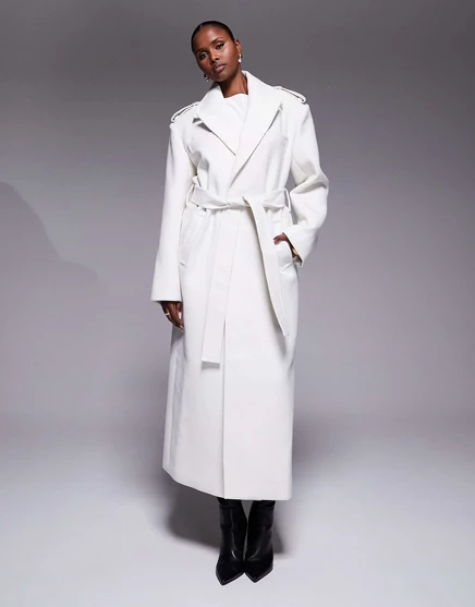 Строгое макси-пальто с поясом от JLUXLABEL Savannah цвета слоновой кости ivory