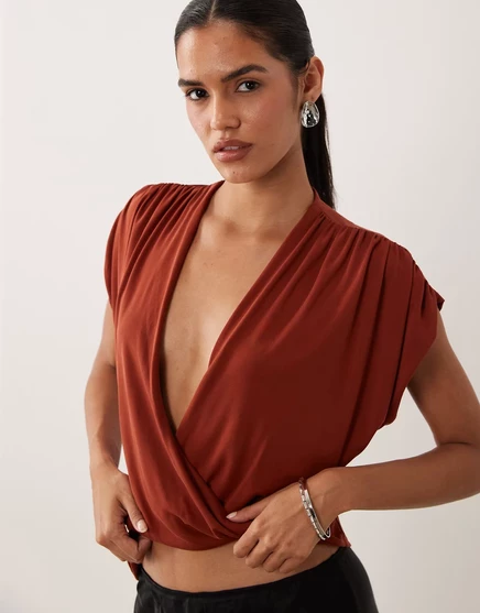 Женский топ ASOS Design с асимметричной драпировкой, терракотовый