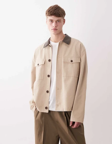 ДИЗАЙНЕРСКАЯ куртка harrington из хлопка с текстурой оверсайз от ASOS с воротником из искусственной кожи в стиле stone stone