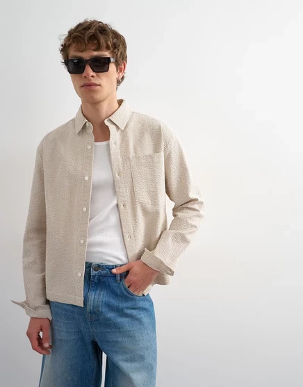 Укороченная рубашка в полоску свободного кроя Topman цвета stone stone