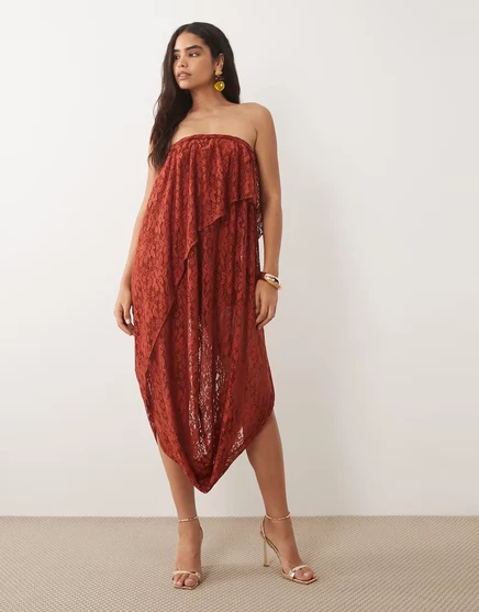 Женское платье ASOS Design бандо кружевное, терракотовое