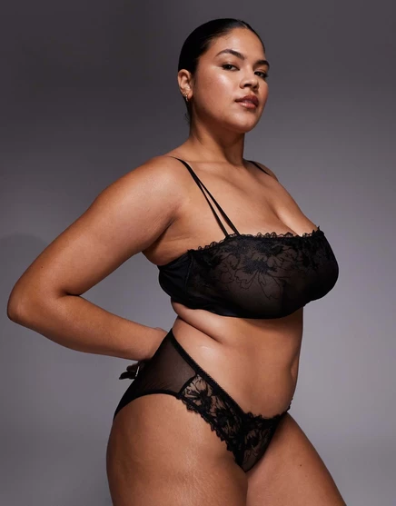 Бразильские трусы с цветочной вышивкой Tabitha от ASOS DESIGN Curve черного цвета black