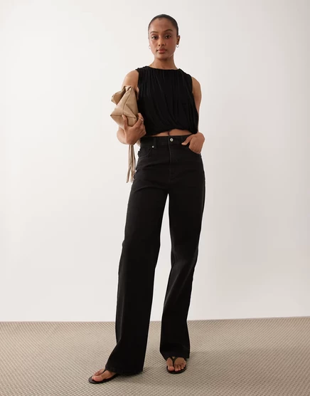Женские джинсы ASOS Tall прямого кроя, широкие, черные