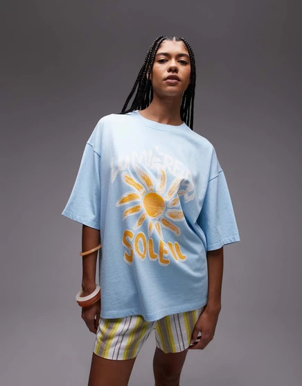 Футболка оверсайз Topshop graphic Soleil светло-голубого цвета с графическим принтом light blue