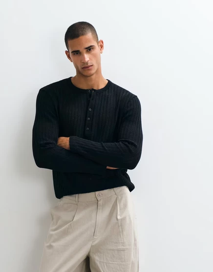 Мужская футболка Henley ASOS Design, фактурная, черная