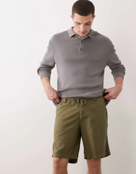 Мужские шорты Jack & Jones лен/смесь с шнурком, темно‑зеленые