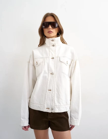 Женская джинсовая куртка TopShop с воронкой и эластичным подолом, слоновая кость
