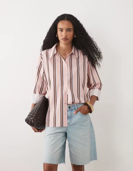 Женская рубашка ASOS Design оверсайз в розовую полоску