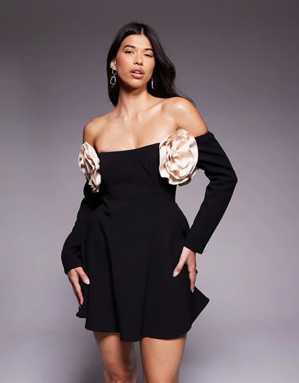 РОСКОШНОЕ облегающее мини-платье bardot от ASOS с корсажем черного цвета black