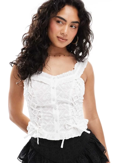 Топ-корсет Miss Selfridge из хлопка с петельками белого цвета white