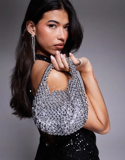 Женский клатч ASOS Design с бисером, серебристый