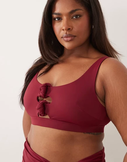 Укороченный топ-бикини с квадратным вырезом Martina knot от ASOS DESIGN Curve бордового цвета