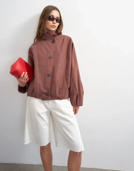 Куртка-бомбер с воронкообразным вырезом от Topshop цвета баклажан aubergine