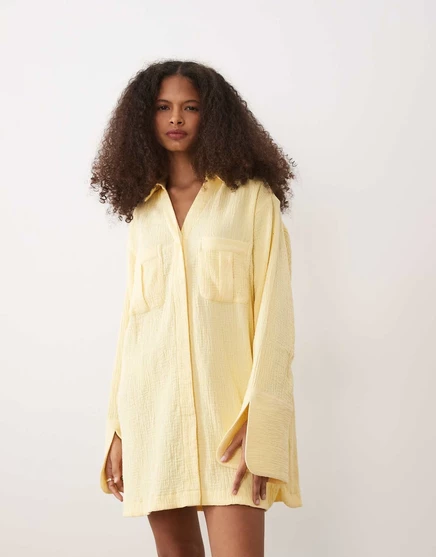 Женское мини-платье-рубашка ASOS Design двуслойное, лимонное