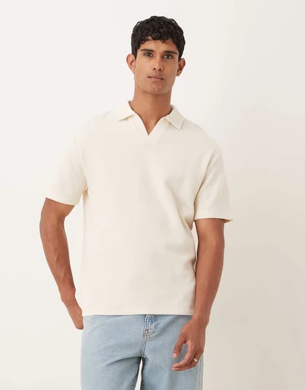 Мужское поло ASOS Design relaxed camp, вафельное, молочное