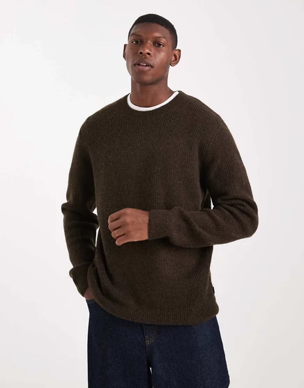 Коричневый пушистый свитер в рубчик премиум-класса от Jack &Jones delicioso