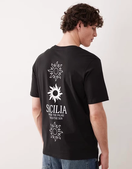 Мужская футболка Jack & Jones Sicilia с принтом на спине, черная