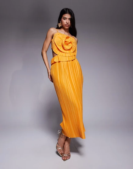 Платье миди с корсажем на груди ASOS DESIGN premium plisse oversize абрикосового цвета orange