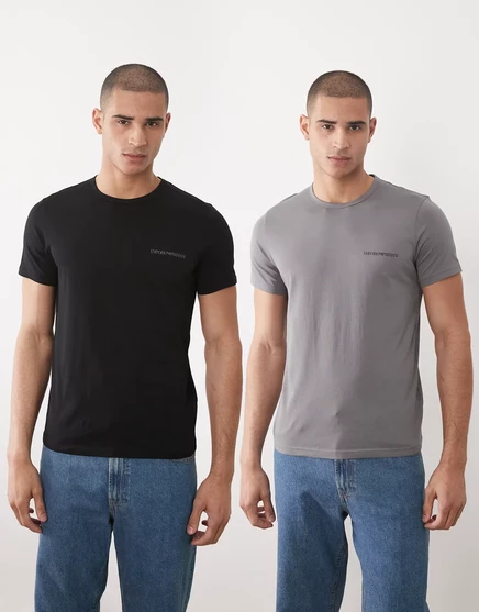 Футболки с логотипом Emporio Armani Bodywear в 2-х упаковках черного и серого цветов черный/серый