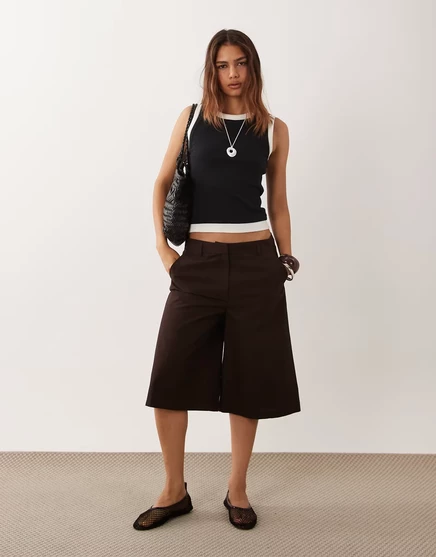 ДИЗАЙНЕРСКИЕ широкие шорты-бермуды ASOS шоколадно-коричневого цвета chocolate brown