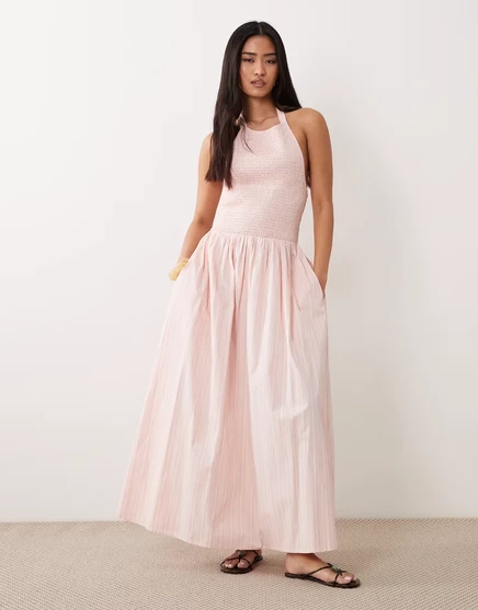 Женское платье Miss Selfridge халтер макси, розово-полосатое