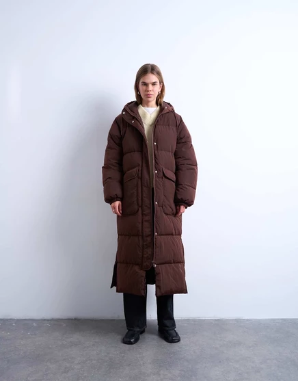 Женская стеганая куртка TopShop Longline Techy, шоколадная
