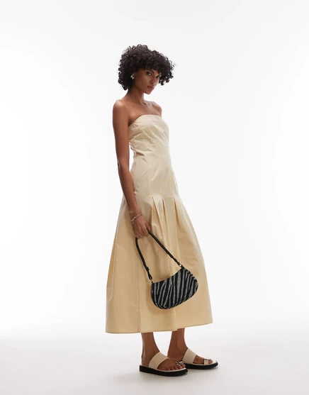 Платье миди-бандо со швами от Topshop цвета сливочного масла buttermilk