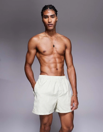 Короткие плавки ASOS DESIGN короткой длины в кремовую полоску cream