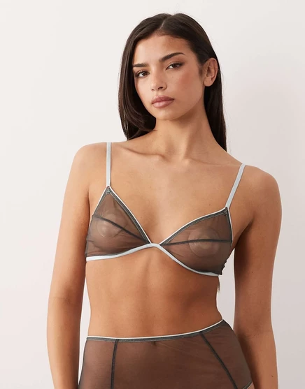 Бюстгальтер-треугольник из сетки Emilia от ASOS DESIGN с контрастной отделкой серого цвета