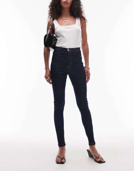 Узкие джинсы с высокой посадкой Joni Topshop цвет индиго rinse indigo