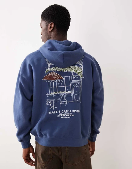 Толстовка с капюшоном Abercrombie &Fitch coffee graphic темно-синего цвета