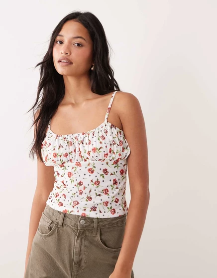Майка с оборками на груди от ASOS DESIGN с цветочным принтом ditsy цветочный принт ditsy