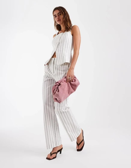 Прямые брюки Vero Moda с завышенной талией в кремовую и синюю полоску - часть комплекта snow white stripes