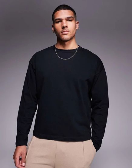 Облегающая футболка с длинным рукавом ASOS DESIGN essential heavyweight oversize черного цвета, 240 г/см black