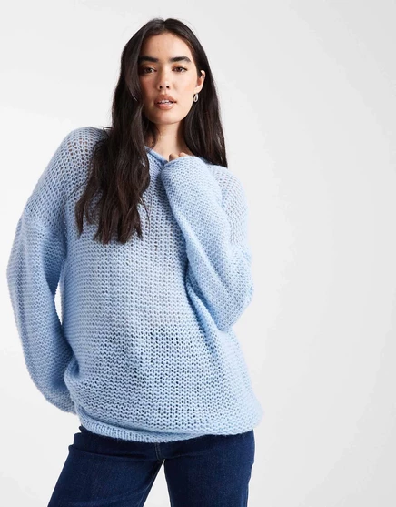 ДИЗАЙНЕРСКИЙ свитер свободной вязки ASOS с вырезом лодочкой и закатанными краями синего цвета blue