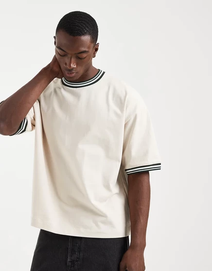 Мужская футболка ASOS Design с контрастной окантовкой, бежевая